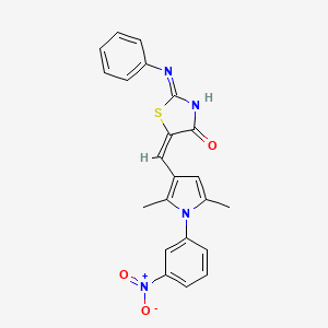 molecular formula C22H18N4O3S B11685173 (2E,5E)-5-{[2,5-dimethyl-1-(3-nitrophenyl)-1H-pyrrol-3-yl]methylidene}-2-(phenylimino)-1,3-thiazolidin-4-one 