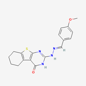 molecular formula C18H18N4O2S B11685178 4-Methoxybenzaldehyde 1-(4-oxo-3,4,5,6,7,8-hexahydro[1]benzothieno[2,3-D]pyrimidin-2-YL)hydrazone 