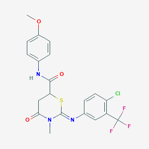 molecular formula C20H17ClF3N3O3S B11685185 (2E)-2-{[4-chloro-3-(trifluoromethyl)phenyl]imino}-N-(4-methoxyphenyl)-3-methyl-4-oxo-1,3-thiazinane-6-carboxamide 