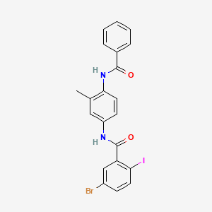 molecular formula C21H16BrIN2O2 B11685234 N-(4-benzamido-3-methylphenyl)-5-bromo-2-iodobenzamide 