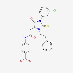 Methyl 4-({[1-(3-chlorophenyl)-5-oxo-3-(2-phenylethyl)-2-thioxoimidazolidin-4-yl]acetyl}amino)benzoate