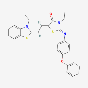 molecular formula C28H25N3O2S2 B11685265 (2Z,5Z)-3-ethyl-5-[(2E)-2-(3-ethyl-1,3-benzothiazol-2(3H)-ylidene)ethylidene]-2-[(4-phenoxyphenyl)imino]-1,3-thiazolidin-4-one 