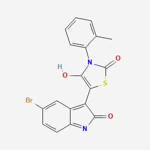 molecular formula C18H11BrN2O3S B11685286 (5Z)-5-(5-bromo-2-oxo-1,2-dihydro-3H-indol-3-ylidene)-3-(2-methylphenyl)-1,3-thiazolidine-2,4-dione 