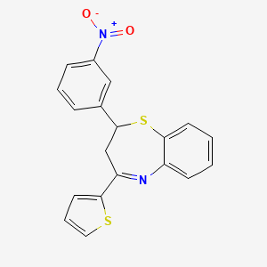 molecular formula C19H14N2O2S2 B11685390 2-(3-Nitrophenyl)-4-(thiophen-2-yl)-2,3-dihydro-1,5-benzothiazepine 