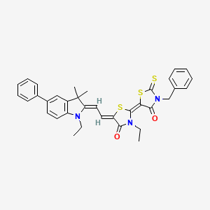 (5Z)-3-benzyl-5-{(5Z)-3-ethyl-5-[(2Z)-2-(1-ethyl-3,3-dimethyl-5-phenyl-1,3-dihydro-2H-indol-2-ylidene)ethylidene]-4-oxo-1,3-thiazolidin-2-ylidene}-2-thioxo-1,3-thiazolidin-4-one