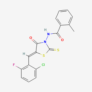 molecular formula C18H12ClFN2O2S2 B11685456 N-[(5Z)-5-(2-chloro-6-fluorobenzylidene)-4-oxo-2-thioxo-1,3-thiazolidin-3-yl]-2-methylbenzamide 