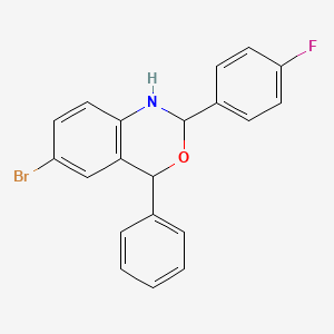 molecular formula C20H15BrFNO B11685463 6-bromo-2-(4-fluorophenyl)-4-phenyl-1,4-dihydro-2H-3,1-benzoxazine 