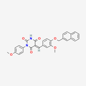 (5E)-5-[3-methoxy-4-(naphthalen-2-ylmethoxy)benzylidene]-1-(4-methoxyphenyl)pyrimidine-2,4,6(1H,3H,5H)-trione