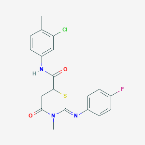 molecular formula C19H17ClFN3O2S B11685637 (2E)-N-(3-chloro-4-methylphenyl)-2-[(4-fluorophenyl)imino]-3-methyl-4-oxo-1,3-thiazinane-6-carboxamide 