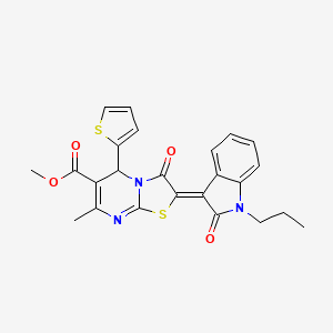 methyl (2Z)-7-methyl-3-oxo-2-(2-oxo-1-propyl-1,2-dihydro-3H-indol-3-ylidene)-5-(thiophen-2-yl)-2,3-dihydro-5H-[1,3]thiazolo[3,2-a]pyrimidine-6-carboxylate