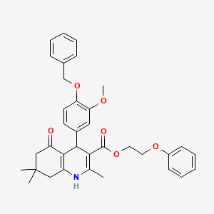 molecular formula C35H37NO6 B11685646 2-Phenoxyethyl 4-[4-(benzyloxy)-3-methoxyphenyl]-2,7,7-trimethyl-5-oxo-1,4,5,6,7,8-hexahydroquinoline-3-carboxylate 