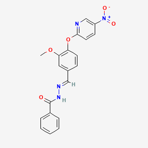 molecular formula C20H16N4O5 B11685664 N'-[(E)-{3-methoxy-4-[(5-nitropyridin-2-yl)oxy]phenyl}methylidene]benzohydrazide 