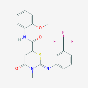 molecular formula C20H18F3N3O3S B11685704 (2Z)-N-(2-methoxyphenyl)-3-methyl-4-oxo-2-{[3-(trifluoromethyl)phenyl]imino}-1,3-thiazinane-6-carboxamide 