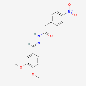 molecular formula C17H17N3O5 B11685720 (E)-N'-(3,4-dimethoxybenzylidene)-2-(4-nitrophenyl)acetohydrazide 