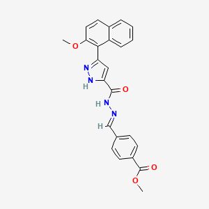 molecular formula C24H20N4O4 B11685742 Methyl 4-[(E)-({[3-(2-methoxy-1-naphthyl)-1H-pyrazol-5-YL]carbonyl}hydrazono)methyl]benzoate 