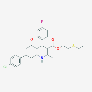 molecular formula C27H27ClFNO3S B11685754 2-(Ethylsulfanyl)ethyl 7-(4-chlorophenyl)-4-(4-fluorophenyl)-2-methyl-5-oxo-1,4,5,6,7,8-hexahydroquinoline-3-carboxylate 