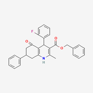 molecular formula C30H26FNO3 B11685755 Benzyl 4-(2-fluorophenyl)-2-methyl-5-oxo-7-phenyl-1,4,5,6,7,8-hexahydroquinoline-3-carboxylate 