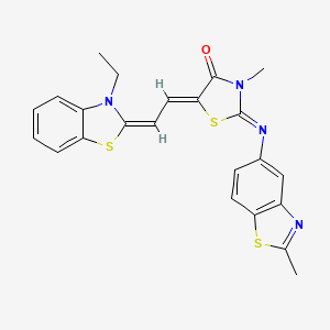 molecular formula C23H20N4OS3 B11685841 (2Z,5Z)-5-[(2E)-2-(3-ethyl-1,3-benzothiazol-2(3H)-ylidene)ethylidene]-3-methyl-2-[(2-methyl-1,3-benzothiazol-5-yl)imino]-1,3-thiazolidin-4-one 