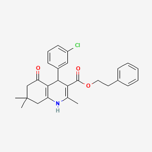 molecular formula C27H28ClNO3 B11685908 2-Phenylethyl 4-(3-chlorophenyl)-2,7,7-trimethyl-5-oxo-1,4,5,6,7,8-hexahydroquinoline-3-carboxylate 