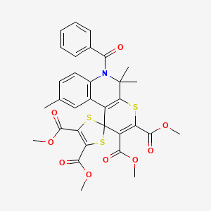 molecular formula C32H29NO9S3 B11685931 Tetramethyl 5',5',9'-trimethyl-6'-(phenylcarbonyl)-5',6'-dihydrospiro[1,3-dithiole-2,1'-thiopyrano[2,3-c]quinoline]-2',3',4,5-tetracarboxylate 