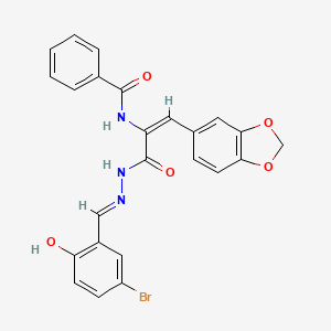 N-{(1E)-1-(1,3-benzodioxol-5-yl)-3-[(2E)-2-(5-bromo-2-hydroxybenzylidene)hydrazinyl]-3-oxoprop-1-en-2-yl}benzamide