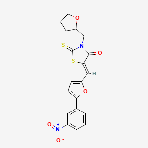 molecular formula C19H16N2O5S2 B11686024 (5Z)-5-{[5-(3-nitrophenyl)furan-2-yl]methylidene}-3-(tetrahydrofuran-2-ylmethyl)-2-thioxo-1,3-thiazolidin-4-one 