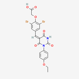 molecular formula C21H16Br2N2O7 B11686034 (2,6-dibromo-4-{(E)-[1-(4-ethoxyphenyl)-2,4,6-trioxotetrahydropyrimidin-5(2H)-ylidene]methyl}phenoxy)acetic acid 