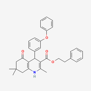 molecular formula C33H33NO4 B11686044 2-Phenylethyl 2,7,7-trimethyl-5-oxo-4-(3-phenoxyphenyl)-1,4,5,6,7,8-hexahydroquinoline-3-carboxylate 