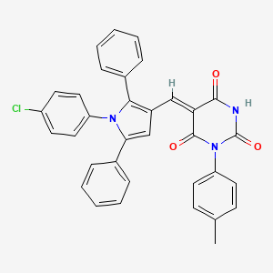 (5Z)-5-{[1-(4-chlorophenyl)-2,5-diphenyl-1H-pyrrol-3-yl]methylidene}-1-(4-methylphenyl)pyrimidine-2,4,6(1H,3H,5H)-trione