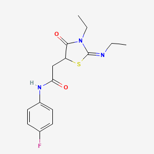 2-[(2Z)-3-ethyl-2-(ethylimino)-4-oxo-1,3-thiazolidin-5-yl]-N-(4-fluorophenyl)acetamide