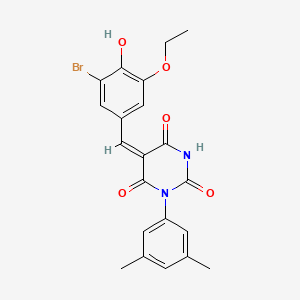 molecular formula C21H19BrN2O5 B11686178 (5E)-5-(3-bromo-5-ethoxy-4-hydroxybenzylidene)-1-(3,5-dimethylphenyl)pyrimidine-2,4,6(1H,3H,5H)-trione 