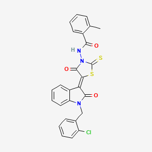 molecular formula C26H18ClN3O3S2 B11686193 N-{(5Z)-5-[1-(2-chlorobenzyl)-2-oxo-1,2-dihydro-3H-indol-3-ylidene]-4-oxo-2-thioxo-1,3-thiazolidin-3-yl}-2-methylbenzamide 