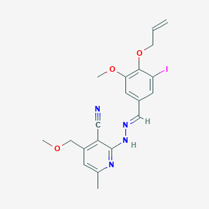 molecular formula C20H21IN4O3 B11686229 2-{(2E)-2-[3-iodo-5-methoxy-4-(prop-2-en-1-yloxy)benzylidene]hydrazinyl}-4-(methoxymethyl)-6-methylpyridine-3-carbonitrile 