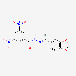 molecular formula C15H10N4O7 B11686235 3,5-Dinitro-benzoic acid benzo[1,3]dioxol-5-ylmethylene-hydrazide 