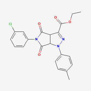 molecular formula C21H18ClN3O4 B11686255 Ethyl 5-(3-chlorophenyl)-1-(4-methylphenyl)-4,6-dioxo-1,3a,4,5,6,6a-hexahydropyrrolo[3,4-c]pyrazole-3-carboxylate 