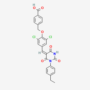 molecular formula C27H20Cl2N2O6 B11686299 4-[(2,6-dichloro-4-{(E)-[1-(4-ethylphenyl)-2,4,6-trioxotetrahydropyrimidin-5(2H)-ylidene]methyl}phenoxy)methyl]benzoic acid 