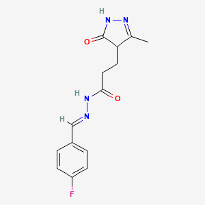 molecular formula C14H15FN4O2 B11686300 N'-(4-F-Benzylidene)-3-(3-ME-5-oxo-4,5-dihydro-1H-pyrazol-4-YL)propanohydrazide 