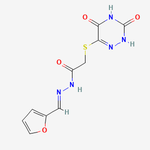 molecular formula C10H9N5O4S B11686327 (E)-2-((3,5-dioxo-2,3,4,5-tetrahydro-1,2,4-triazin-6-yl)thio)-N'-(furan-2-ylmethylene)acetohydrazide 