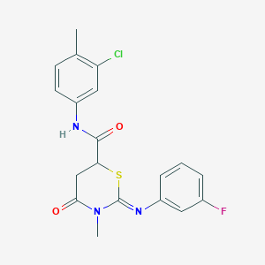 molecular formula C19H17ClFN3O2S B11686380 (2E)-N-(3-chloro-4-methylphenyl)-2-[(3-fluorophenyl)imino]-3-methyl-4-oxo-1,3-thiazinane-6-carboxamide 