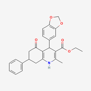 molecular formula C26H25NO5 B11686390 Ethyl 4-(1,3-benzodioxol-5-yl)-2-methyl-5-oxo-7-phenyl-1,4,5,6,7,8-hexahydroquinoline-3-carboxylate 