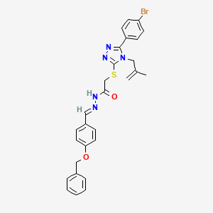 molecular formula C28H26BrN5O2S B11686396 N'-{(E)-[4-(benzyloxy)phenyl]methylidene}-2-{[5-(4-bromophenyl)-4-(2-methyl-2-propenyl)-4H-1,2,4-triazol-3-yl]sulfanyl}acetohydrazide 