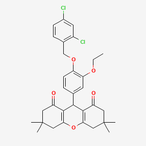 molecular formula C32H34Cl2O5 B11686415 9-{4-[(2,4-dichlorobenzyl)oxy]-3-ethoxyphenyl}-3,3,6,6-tetramethyl-3,4,5,6,7,9-hexahydro-1H-xanthene-1,8(2H)-dione 