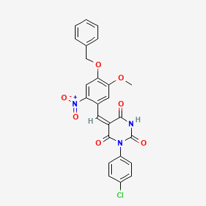 molecular formula C25H18ClN3O7 B11686421 (5E)-5-[4-(benzyloxy)-5-methoxy-2-nitrobenzylidene]-1-(4-chlorophenyl)pyrimidine-2,4,6(1H,3H,5H)-trione 