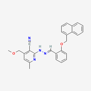 molecular formula C27H24N4O2 B11686607 4-(methoxymethyl)-6-methyl-2-{(2E)-2-[2-(naphthalen-1-ylmethoxy)benzylidene]hydrazinyl}pyridine-3-carbonitrile 