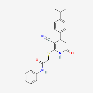 molecular formula C23H23N3O2S B11686610 2-({3-cyano-6-oxo-4-[4-(propan-2-yl)phenyl]-1,4,5,6-tetrahydropyridin-2-yl}sulfanyl)-N-phenylacetamide 