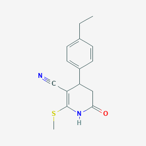 molecular formula C15H16N2OS B11686634 4-(4-Ethylphenyl)-2-(methylsulfanyl)-6-oxo-1,4,5,6-tetrahydropyridine-3-carbonitrile 