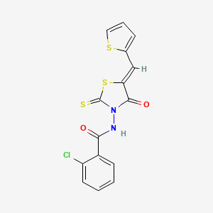 (2-chlorophenyl)-N-[4-oxo-5-(2-thienylmethylene)-2-thioxo(1,3-thiazolidin-3-yl)]carboxamide