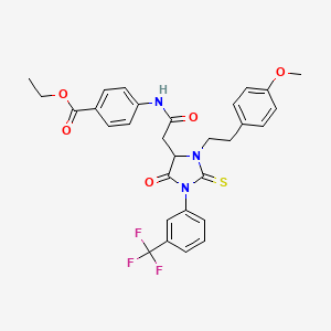 Ethyl 4-[({3-[2-(4-methoxyphenyl)ethyl]-5-oxo-2-thioxo-1-[3-(trifluoromethyl)phenyl]imidazolidin-4-yl}acetyl)amino]benzoate