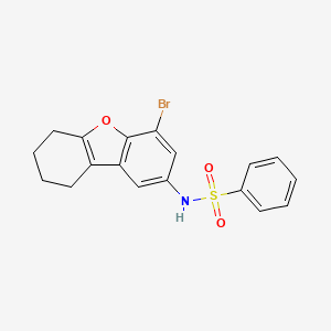 molecular formula C18H16BrNO3S B11686669 N-(4-bromo-6,7,8,9-tetrahydrodibenzo[b,d]furan-2-yl)benzenesulfonamide 