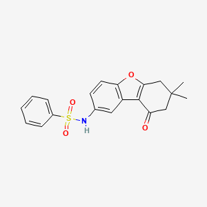 molecular formula C20H19NO4S B11686680 N-(7,7-dimethyl-9-oxo-6,7,8,9-tetrahydrodibenzo[b,d]furan-2-yl)benzenesulfonamide 